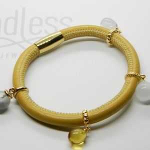 ENDLESS Yellow Leather Sterling 4 Charm Bracelet